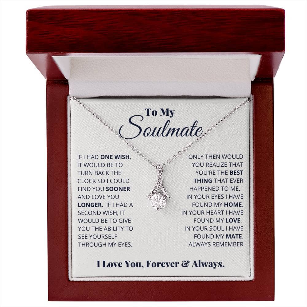 Alt text: "Personalized Soulmate Necklace in a luxurious box with LED lighting, symbolizing enduring love and commitment."