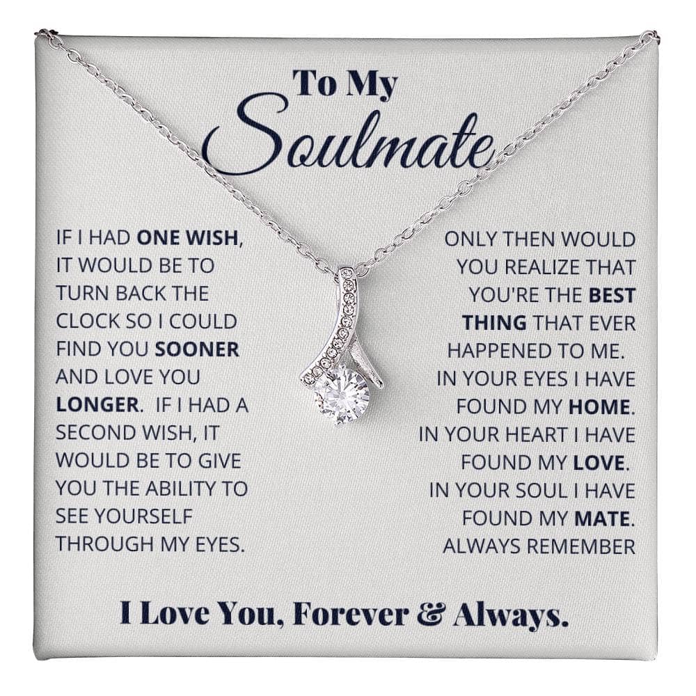 Alt text: "Necklace with diamond pendant, symbolizing unwavering love and commitment, in 14k white or 18k gold finish. Tailored fit with adjustable chain. Comes in a luxurious LED lighted gift box."
