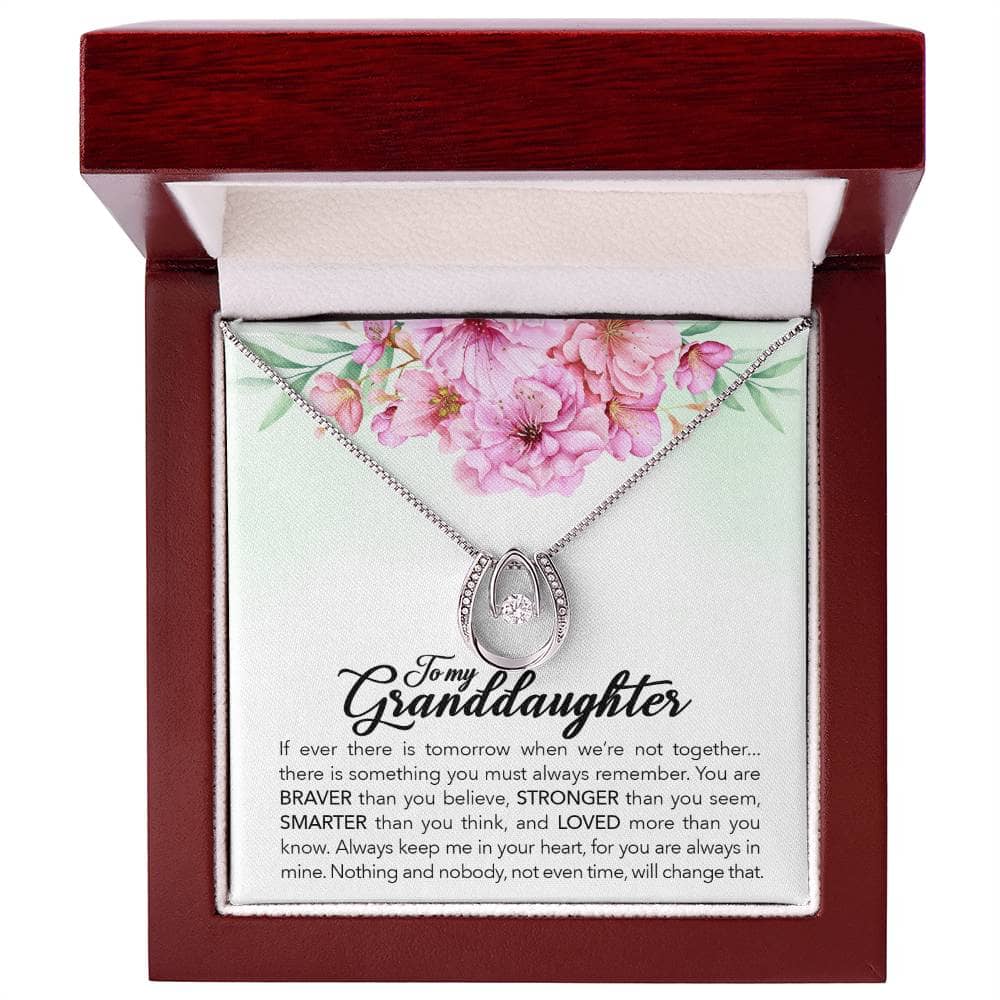 Alt text: "Always in Heart - Personalized Granddaughter Necklace in a box with LED lighting"