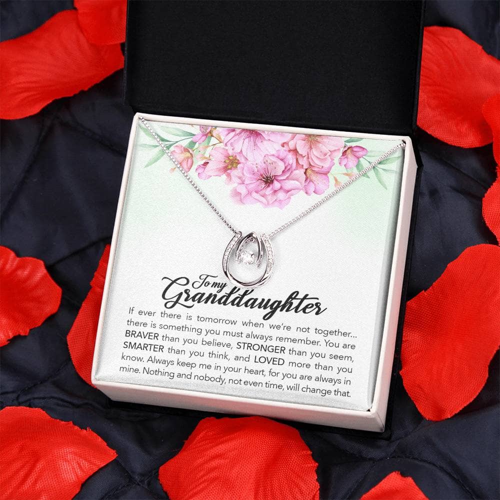 Alt text: "Always in Heart - Personalized Granddaughter Necklace in a box, adorned with cubic zirconia, representing the eternal bond between generations."