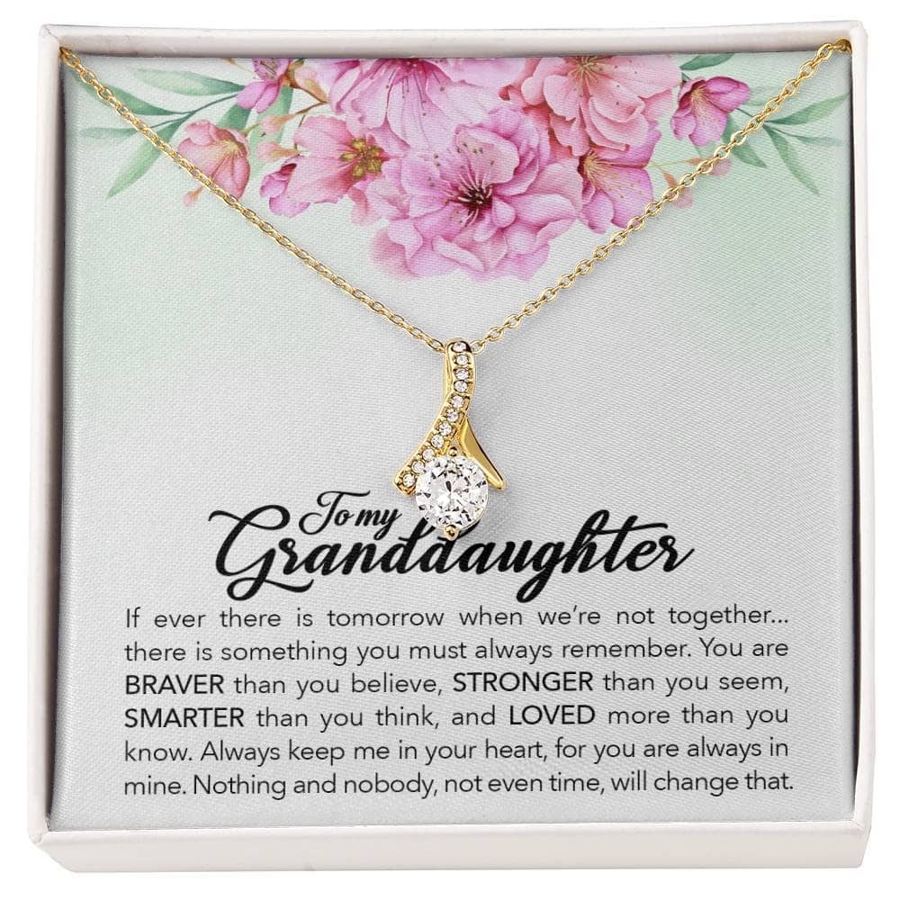 Alt text: "Always in Your Heart" Personalized Granddaughter Necklace - A gold necklace with diamonds in a box, symbolizing the unshakeable bond between grandparents and granddaughters.