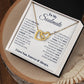 Alt text: "Beloved Soulmate Interlocking Hearts Necklace in a luxurious box - a symbol of enduring love and devotion, crafted with 14k white gold and cubic zirconia. Perfect for special occasions or everyday wear. Presented in a mahogany-style box with LED lighting. A heartfelt gift to celebrate your unique partnership."