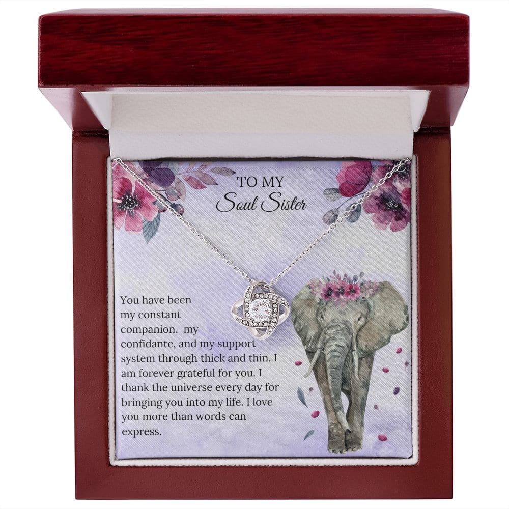 Alt text: "Bonded Hearts - Personalized Soul Sister Necklace in a luxurious box with LED lighting"