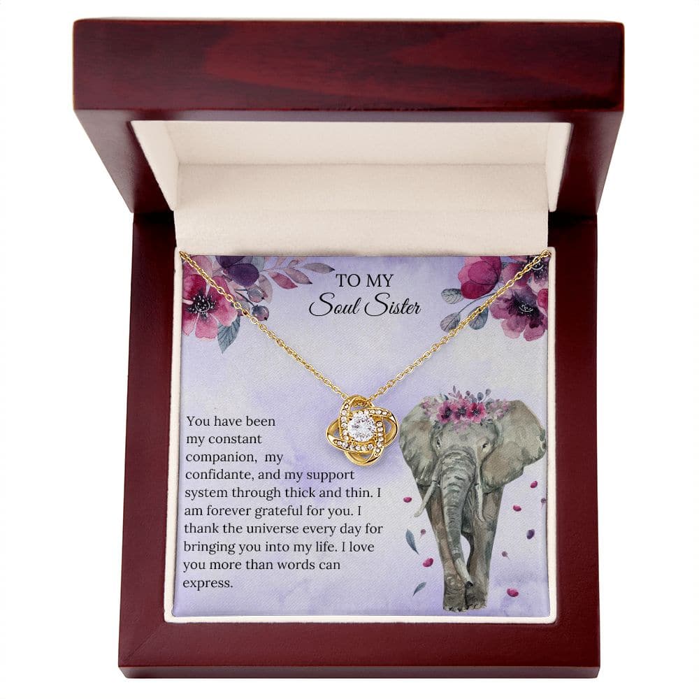 Alt text: "Bonded Hearts - Personalized Soul Sister Necklace in a luxurious box with LED lighting, featuring a heart-shaped pendant and cushion-cut cubic zirconia."