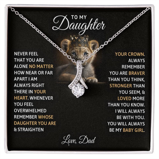 Alt text: "Cherished Bond Personalized Daughter Necklace in box with lion pendant"