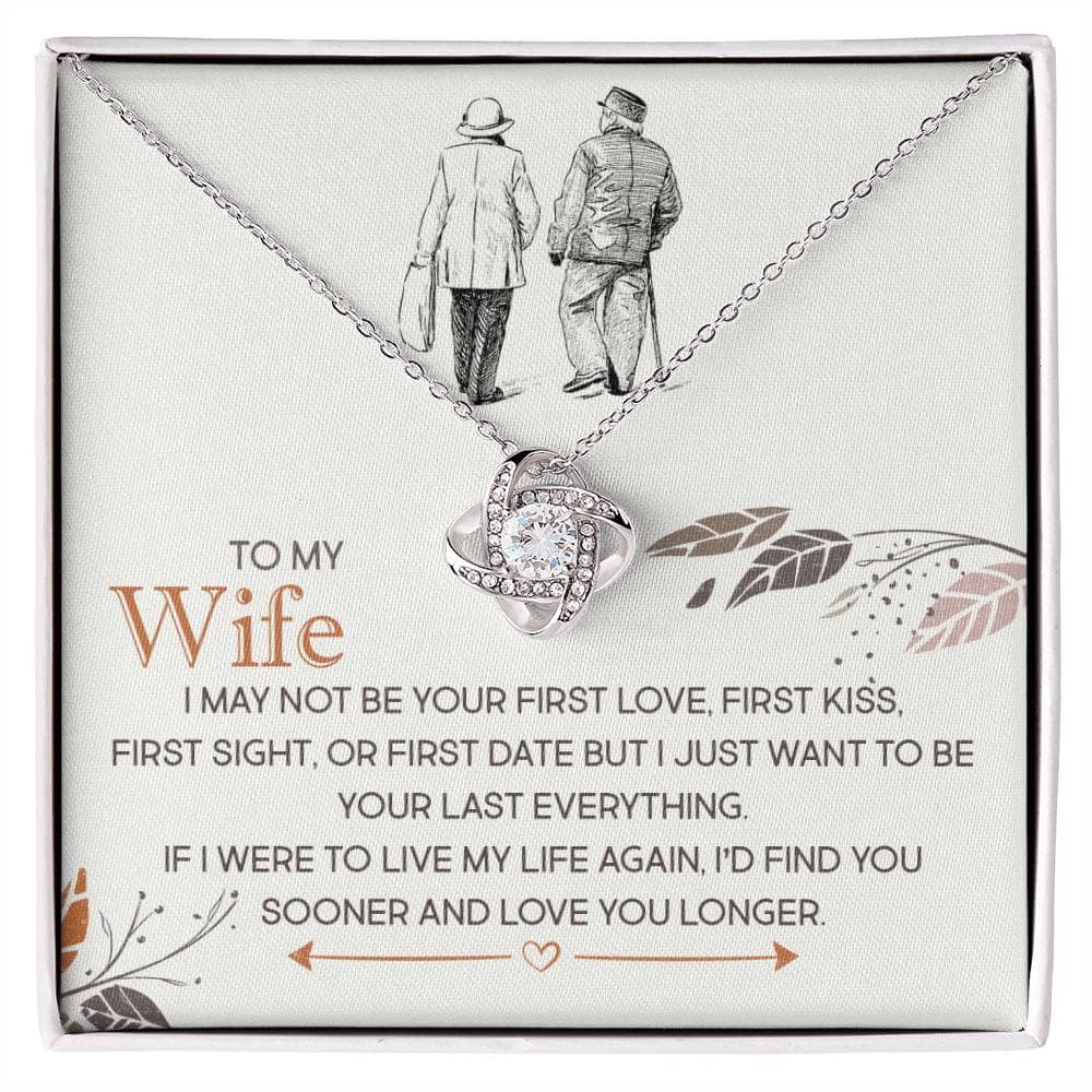 Alt text: "Cherished Personalized Wife Necklace Knot in a box - a heart-shaped pendant with cubic zirconia on a chain"