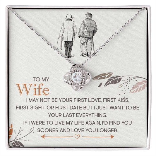 Alt text: "Cherished Personalized Wife Necklace Knot in a box - a heart-shaped pendant with cubic zirconia on a chain"