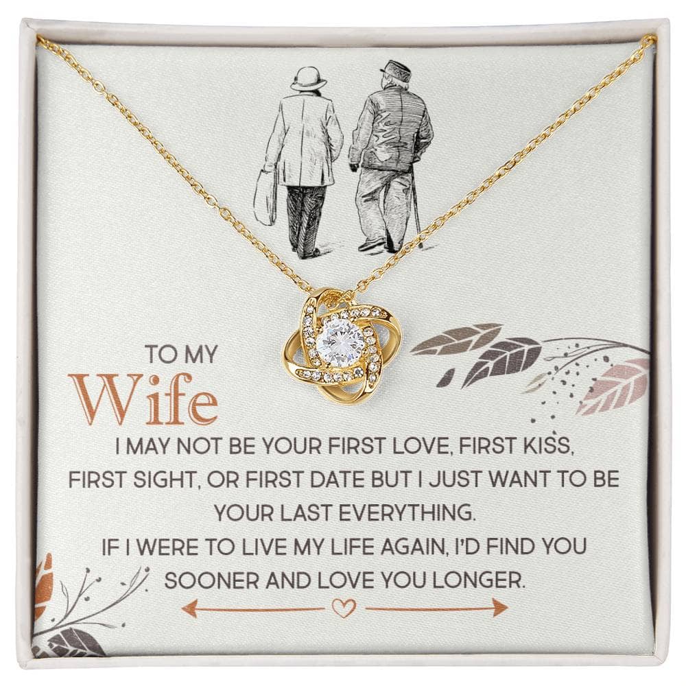 Alt text: "Cherished Personalized Wife Necklace Knot in a box with a diamond pendant and elegant chain"