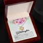 Alt text: "Custom-made Love Knot Necklace for Granddaughter in a box"