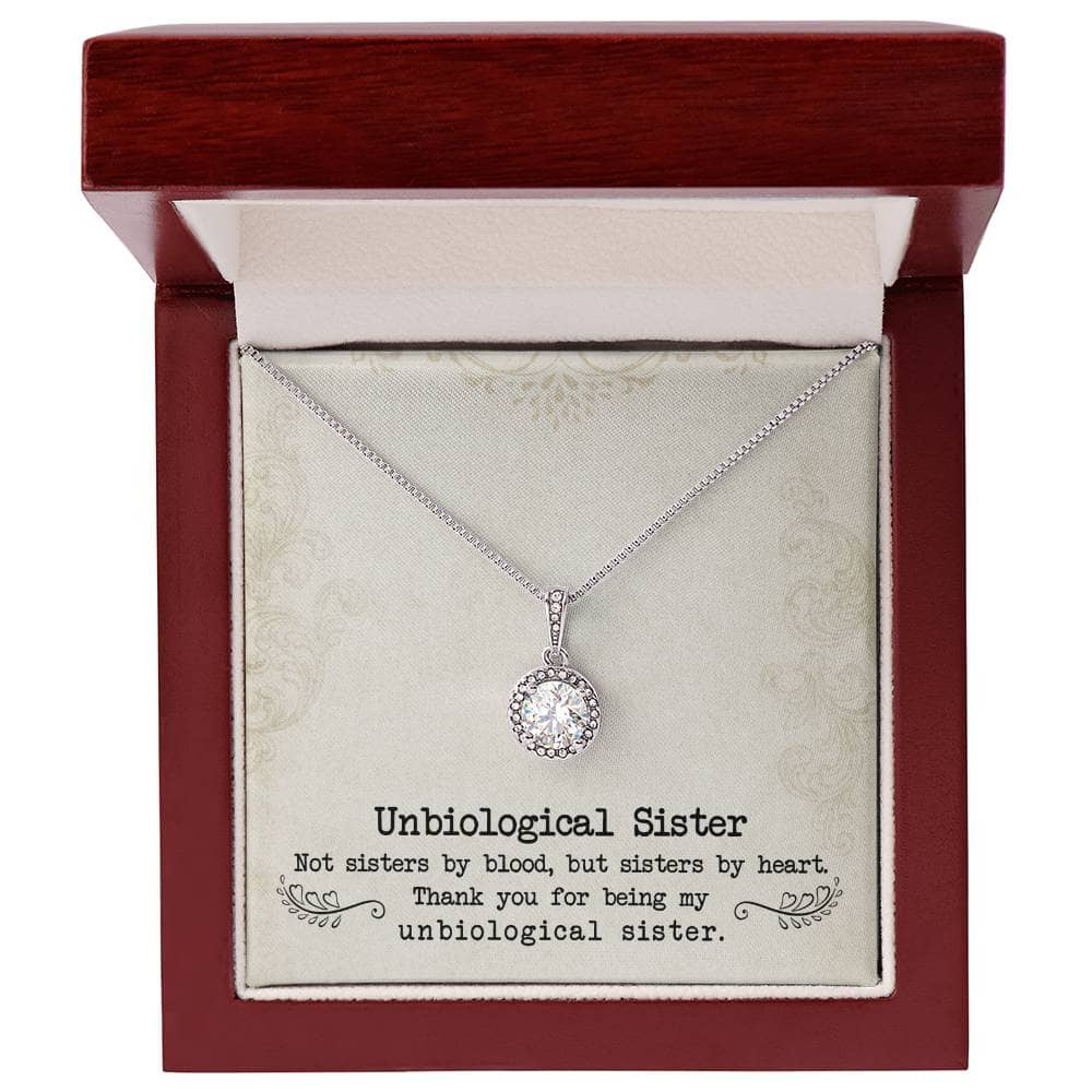Alt text: "Personalized Unbiological Sisters Necklace - pendant with interlocking hearts, symbolizing the bond between unbiological sisters."