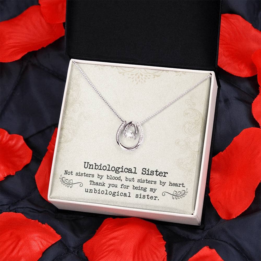 Alt text: "Custom Unbiological Sisters Necklace - A dazzling pendant with interconnected hearts or a symbolic love knot, crafted with top-tier quality and adorned with a cushion-cut cubic zirconia. Adjustable chain options available. A timeless tribute to sisterly bonds. 🌟"
