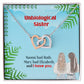 Alt Text: Custom Unbiological Sisters Necklace with Interlocking Hearts in a Mahogany-Style Box


