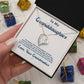 Alt text: "A hand holding a Customized Granddaughter 'Forever Love' Necklace in a mahogany-style box with LED lighting"