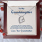 Alt text: "Customized Granddaughter Forever Love Necklace in a mahogany-style box with LED lighting"