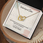 Alt text: "Customized Unbiological Sisters Heart-Link Necklace in a box, symbolizing the bond between sisters of spirit, not birth."