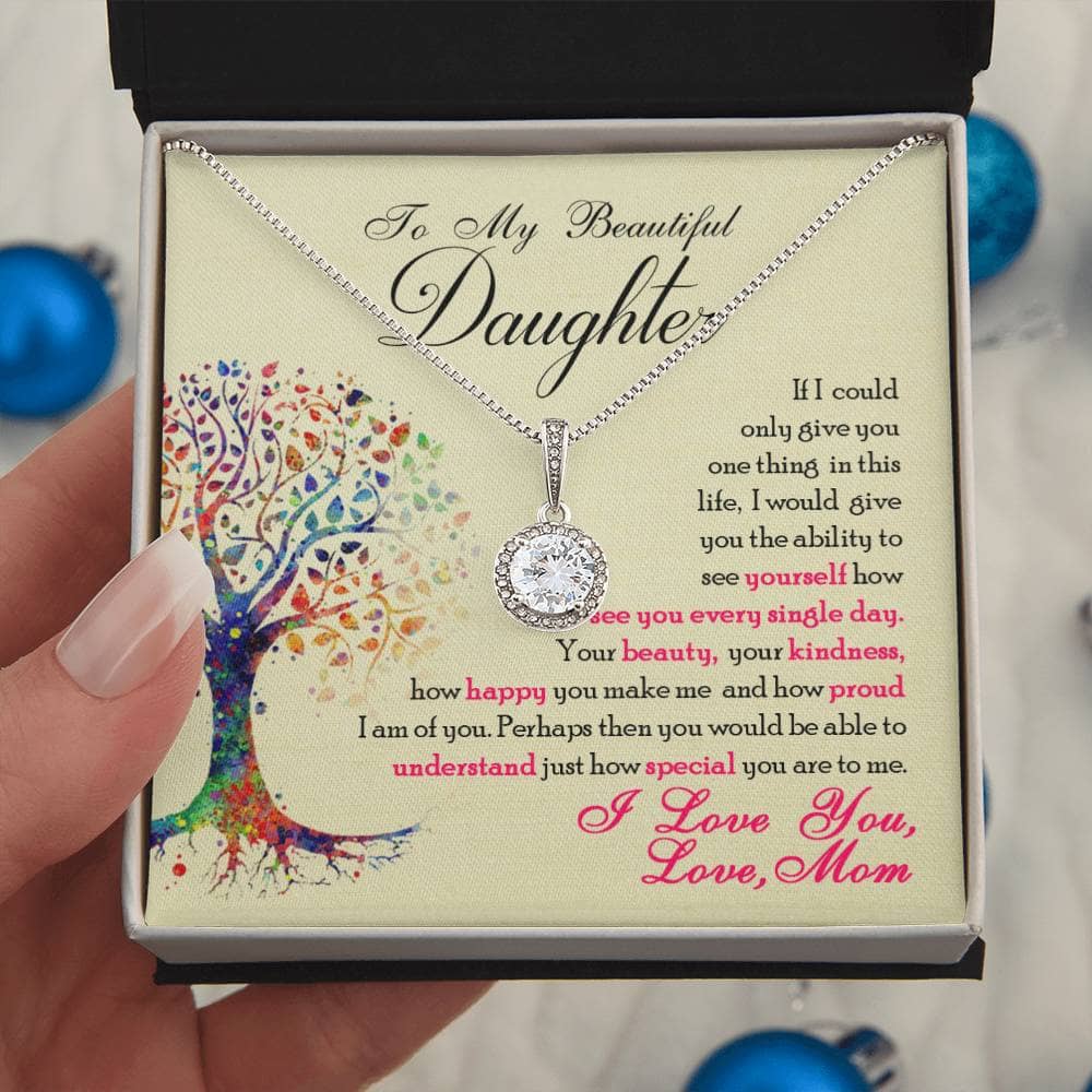 Alt text: "Hand holding Elegant Personalized Daughter Necklace - Celebrating our Bond"