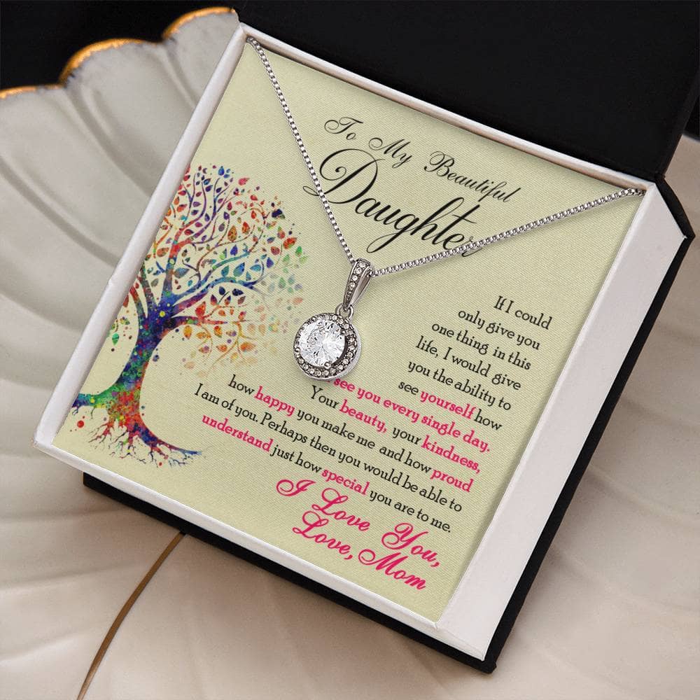 Alt text: "Elegant Personalized Daughter Necklace in box with diamond pendant"