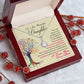 Alt text: "Elegant Personalized Daughter Necklace in a box with tree and berry picture"