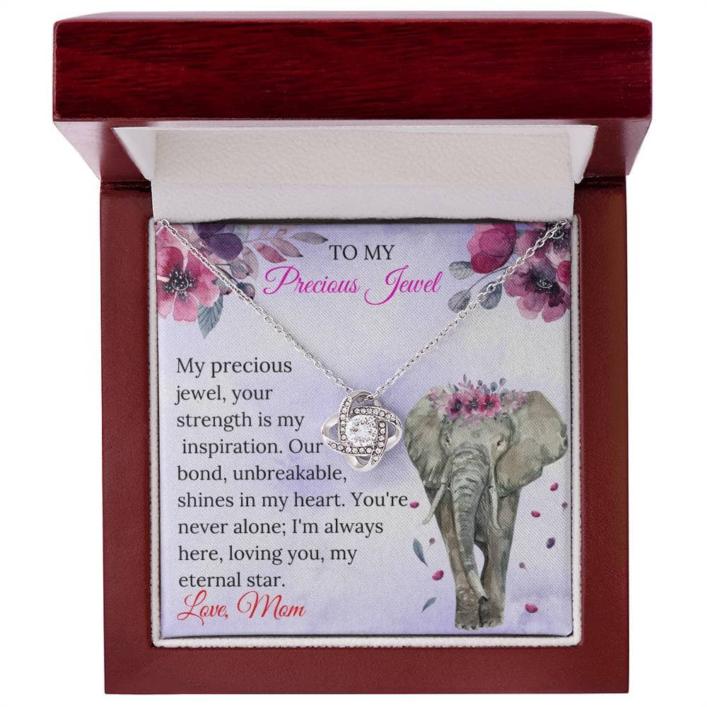 Alt text: "Elegant Personalized Daughter Necklace in a box, adorned with cubic zirconia pendant. Symbol of everlasting love. Perfect gift for birthdays, graduations, or to express affection. Luxurious packaging. Exquisite craftsmanship. Bespoke Necklace, celebrating bonds and offering customizable jewelry."