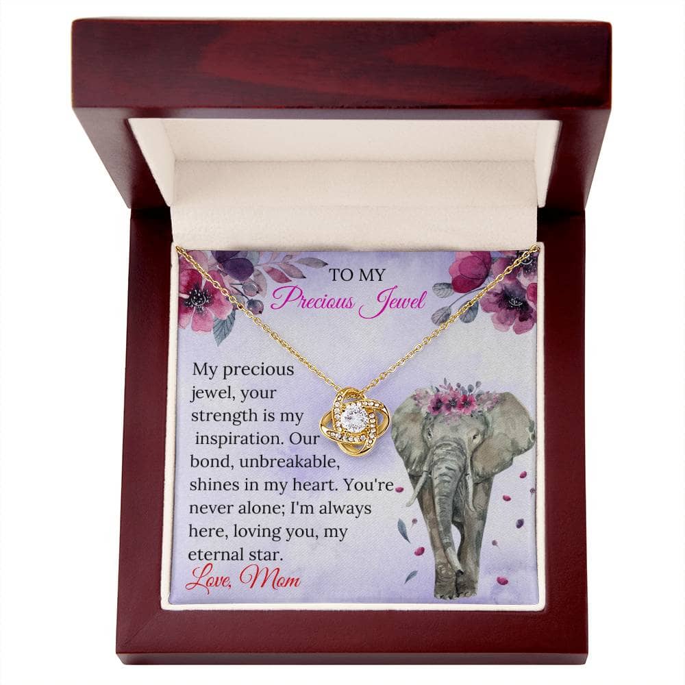 Alt text: "Elegant Personalized Daughter Necklace in Box: A symbol of everlasting love, adorned with cubic zirconia. Celebrate the bond between parent and daughter with this exquisite piece from Bespoke Necklace."