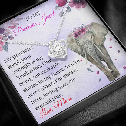Alt text: "Elegant Personalized Daughter Necklace: A symbol of love and connection, adorned with cubic zirconia. Celebrate the bond with your daughter. Luxurious packaging included."