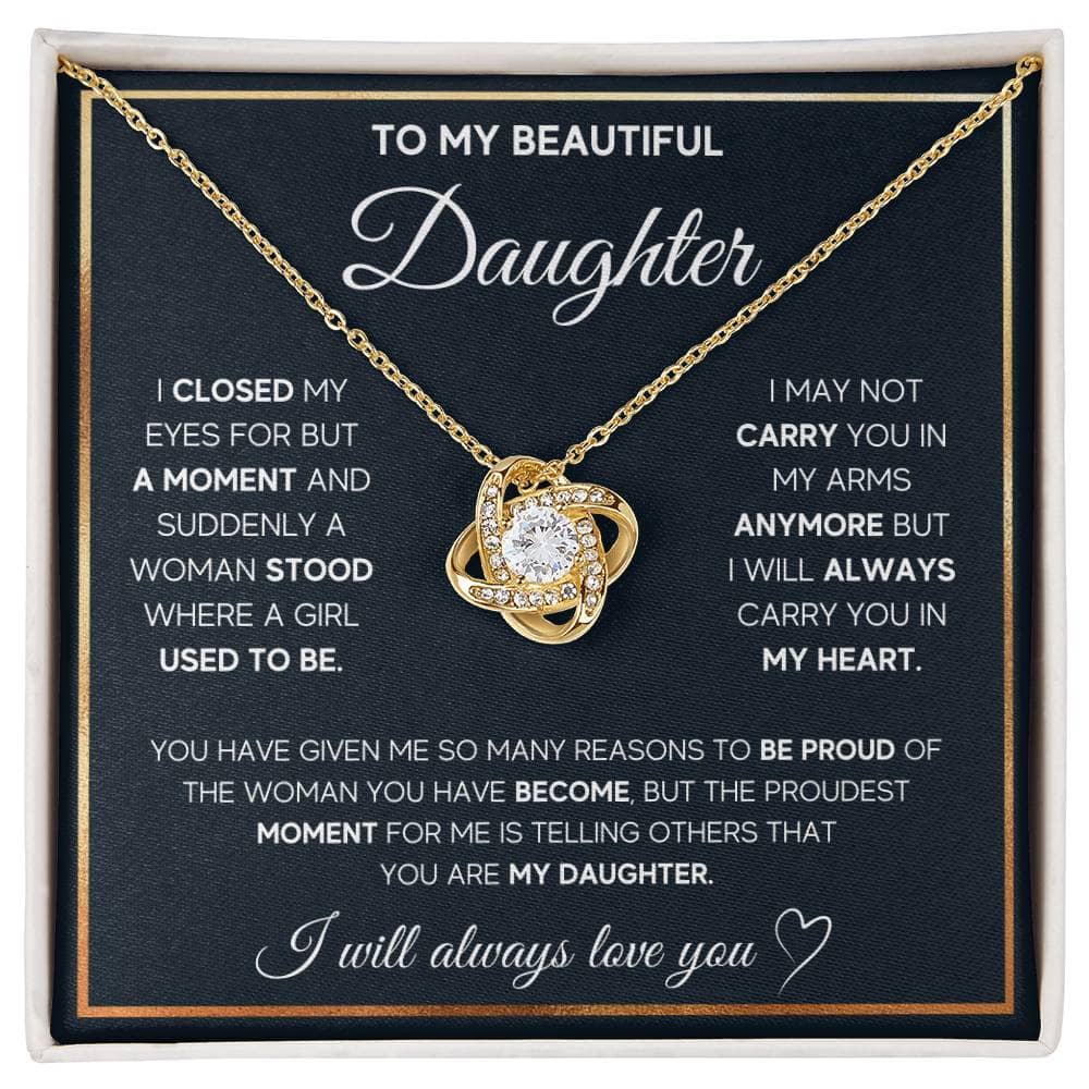 Alt text: "Elegant Personalized Daughter Necklace with Heart Pendant and Cubic Zirconia in Luxurious Packaging"