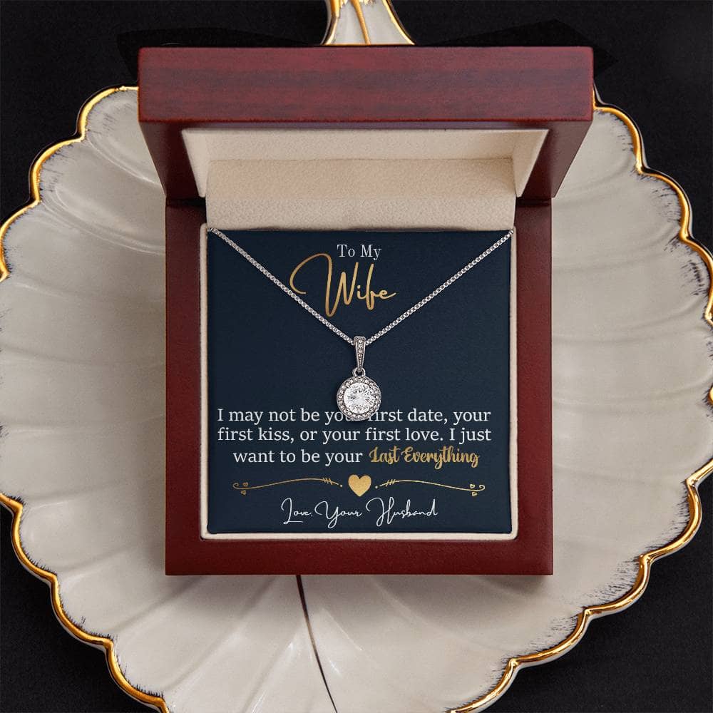 Alt text: "Elegant Lasting Bond Necklace in Box - A symbol of enduring love and commitment. Adorned with a cushion-cut cubic zirconia, this white gold necklace shines brightly. Comes in a soft-touch box for a majestic presentation. Limited stock, 50% off."