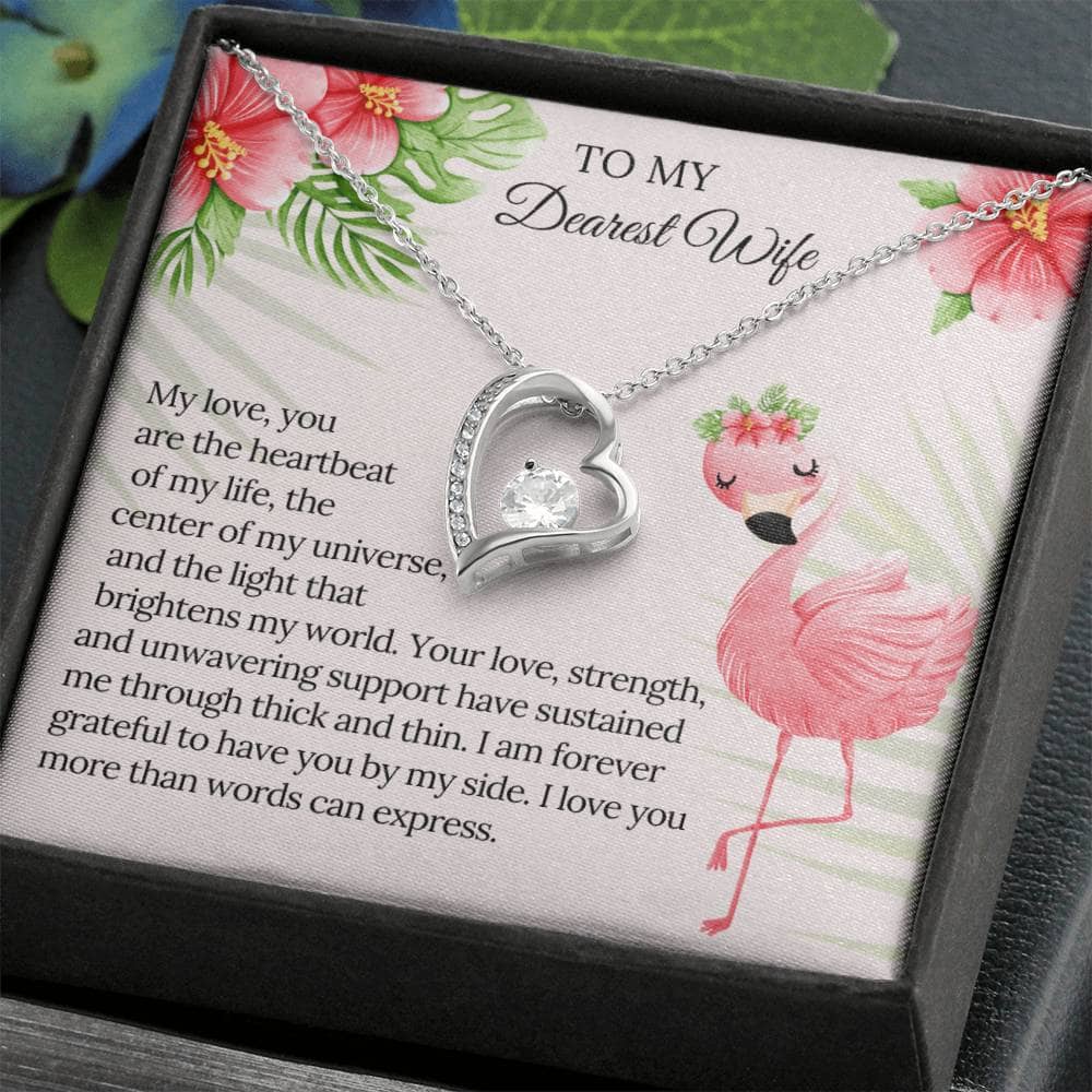 Alt text: "Elegant Personalized Wife Necklace in Box - Everlasting Love Necklace Set - Cubic Zirconia Pendant & Adjustable Chain - Cherish Your Love Story"