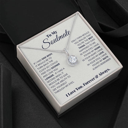Alt text: "Eternal Hope Necklace: Heart-shaped pendant with cubic zirconia in a box, symbolizing enduring love. 14k white gold or 18k gold finishes. Customizable chains. Luxurious packaging."