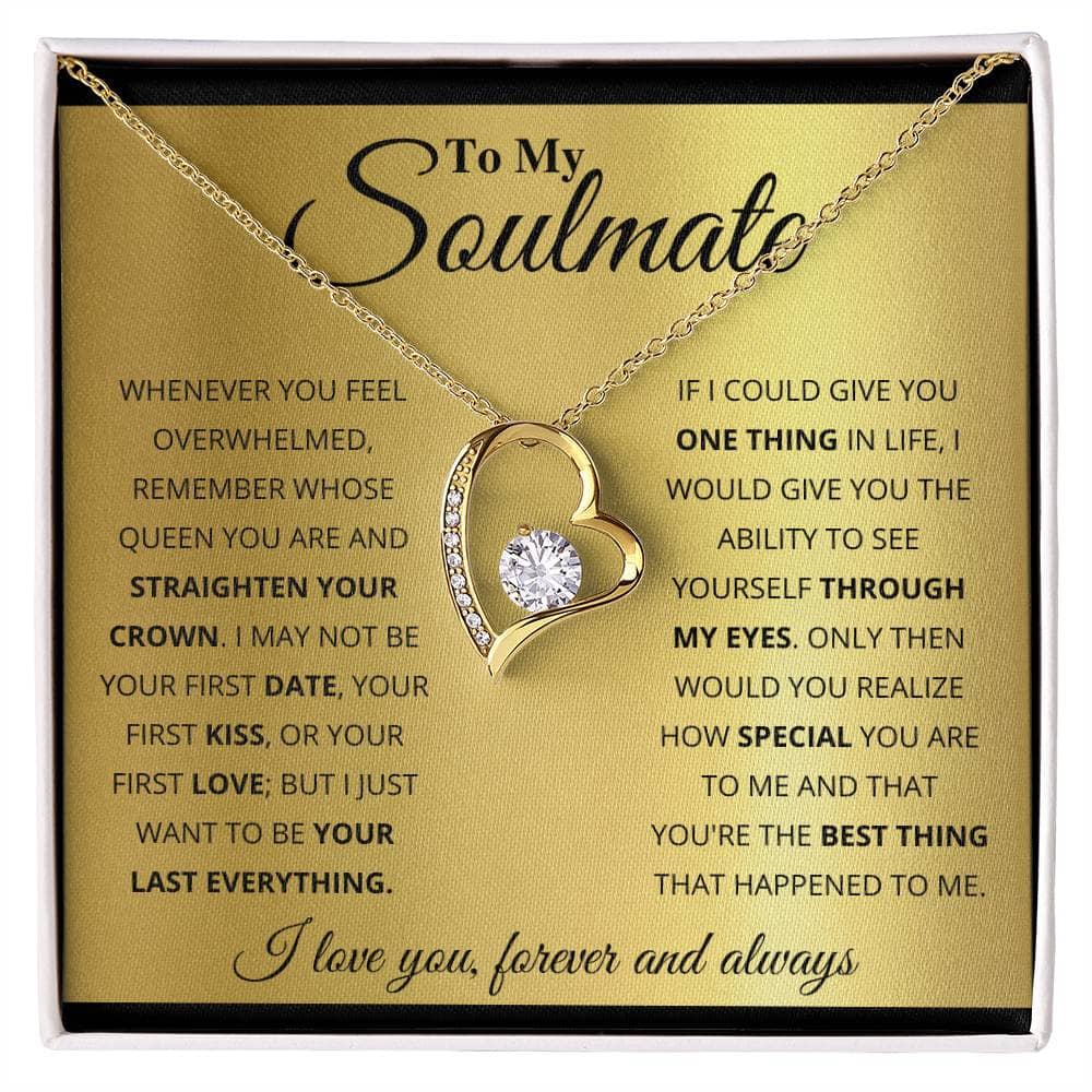 Alt text: "Gold necklace with diamond heart pendant, symbolizing eternal love and connection. Personalized Soulmate Necklace from Bespoke Necklace."