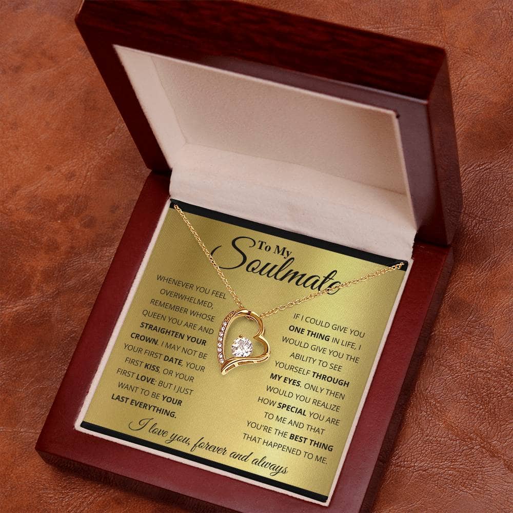 Alt text: "Forever Love" Customized Soulmate Necklace in a box