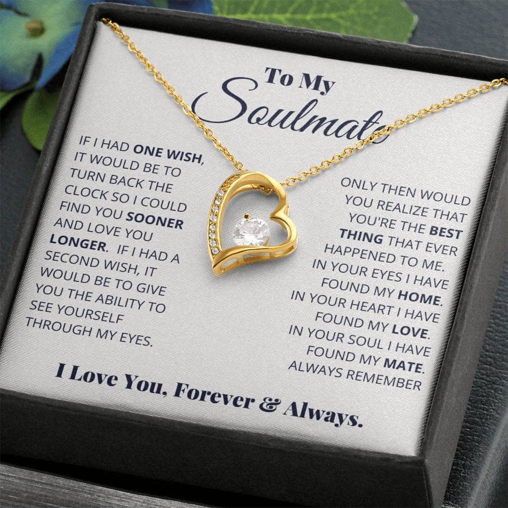 A necklace in a box, symbolizing eternal love. Handcrafted with a cushion-cut cubic zirconia, available in 14k white or 18k gold. Choose between entwined hearts or love knots design. Comes with an adjustable chain for a personalized fit. Elevate your gift with our luxurious mahogany-style gift box. Perfect for expressing love and creating precious moments.
