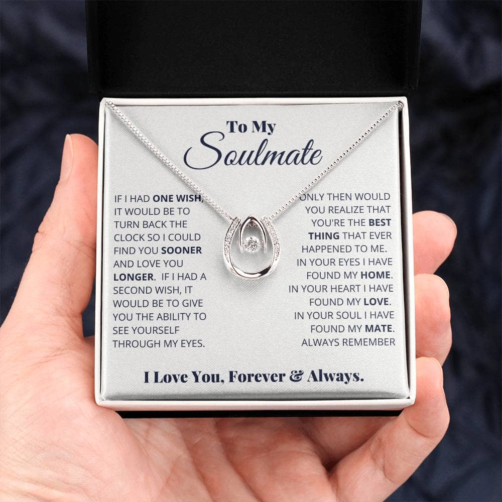 Alt text: "A hand holding the Forever With You - Custom Soulmate Symbol Necklace, a symbol of unbreakable bonds and eternal love."