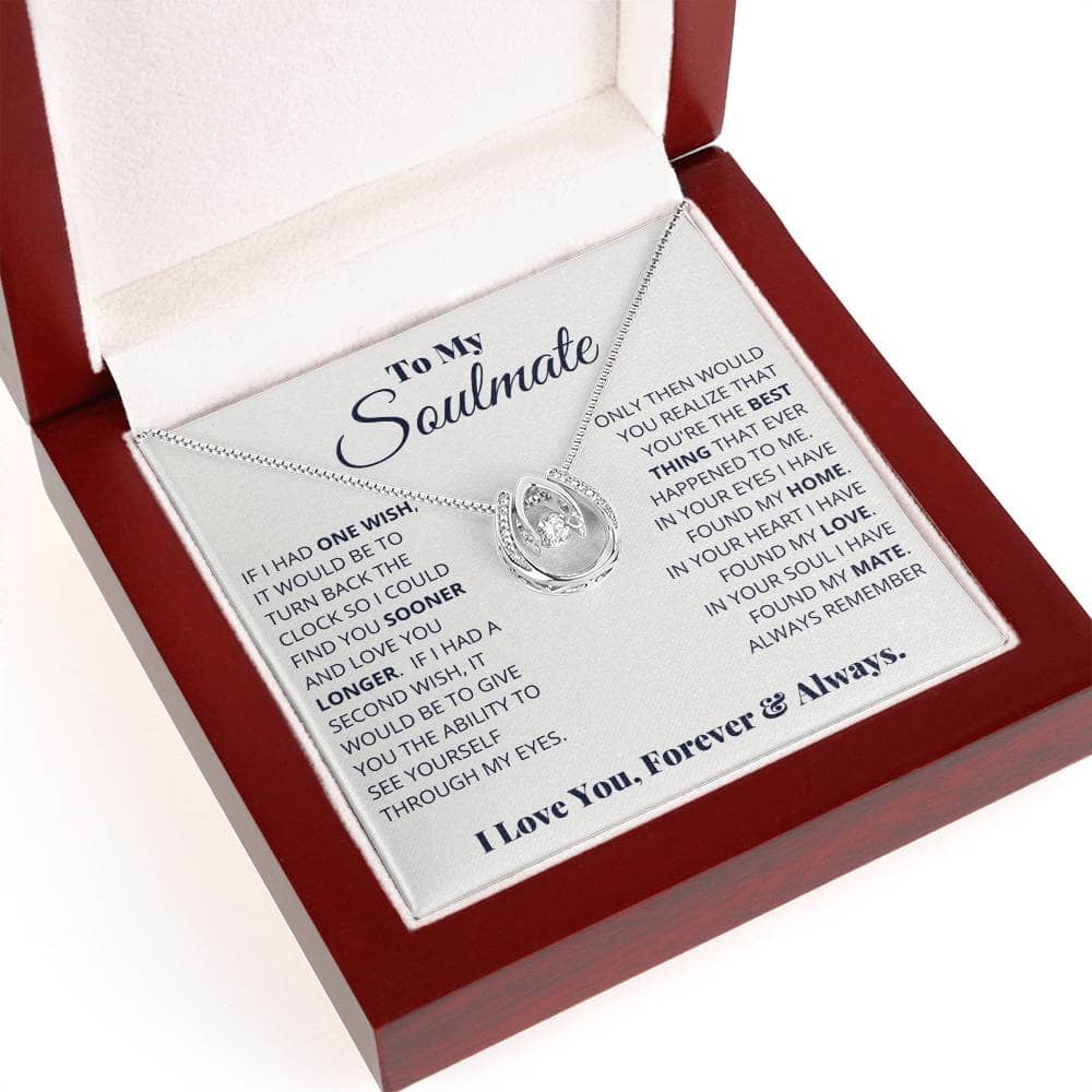 Alt text: "Forever With You - Custom Soulmate Symbol Necklace in a box, featuring interlaced hearts or love knot pendant, adjustable chain for a perfect fit. Luxurious packaging with LED lighting. A heartfelt tribute to love and commitment."