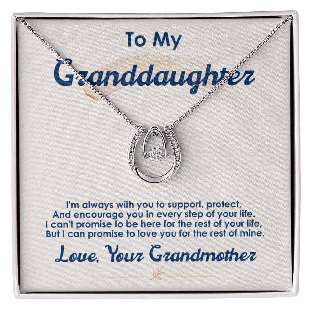 "Love for Eternity" Personalized Granddaughter Necklace in a box, featuring a heart-shaped pendant with a cushion-cut cubic zirconia. Adjustable chain included.
