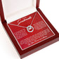 Alt text: "Lucky in Love Necklace - Personalized Soulmate Necklace in a box, symbolizing eternal love and commitment, crafted with elegance and attention to detail. 14k white gold or 18k gold finish, adjustable chains, presented in a luxurious mahogany-style box with LED lighting. From Bespoke Necklace."