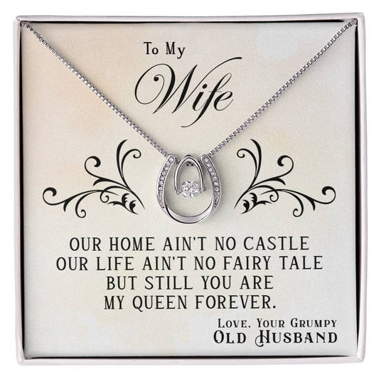 Alt text: "Luxurious Personalized Wife Necklace - a necklace in a box with a diamond pendant, symbolizing love and unity, adorned with cushion-cut cubic zirconia."