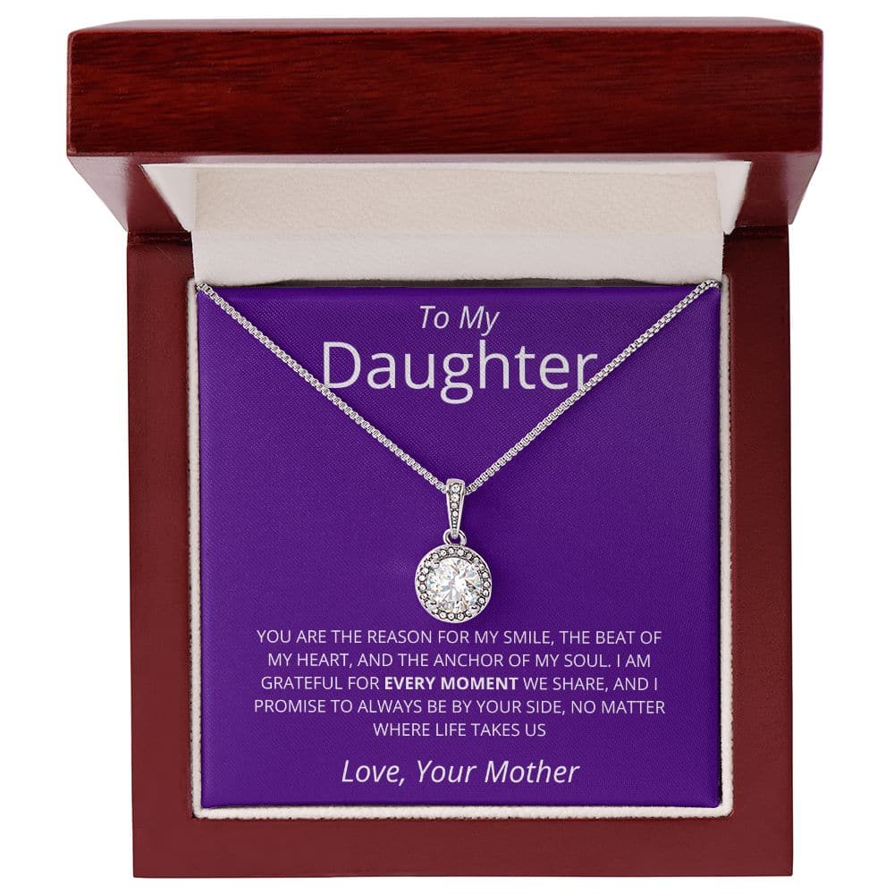Premium Personalized Daughter Necklace With Heart Pendant in a Box. A beautiful token of love, featuring a cushion-cut cubic zirconia centerpiece. Adjustable chain for comfort and style. Elegantly packaged for an unforgettable unboxing experience. Perfect for birthdays, graduations, and holidays.