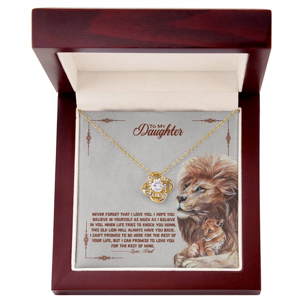 Alt text: "Personalized Daughter Necklace in a box - a heart-shaped pendant on a chain with a cushion-cut cubic zirconia at the center, symbolizing eternal love and elegance."