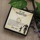 Alt text: "Personalized Daughter Necklace: Heart-shaped pendant in a box with leaves and a note"