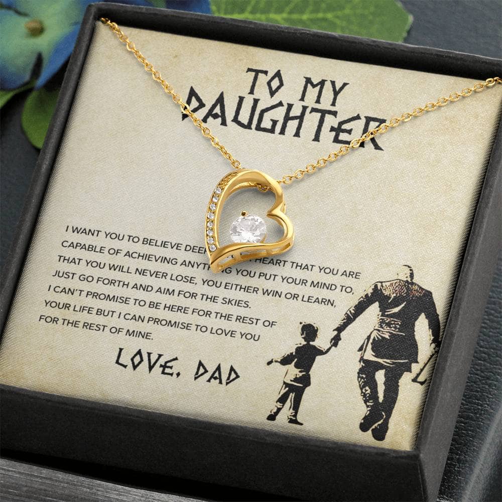 Alt text: Personalized Daughter Necklace: a necklace in a box, featuring a gold heart with a large diamond pendant, symbolizing the cherished bond between parent and daughter.