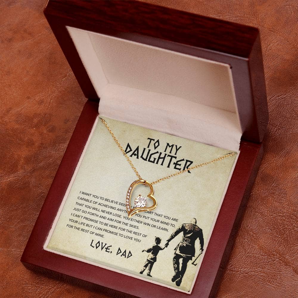Alt text: "Personalized Daughter Necklace: Necklace in a box with heart pendant, symbolizing the bond between parents and daughters."