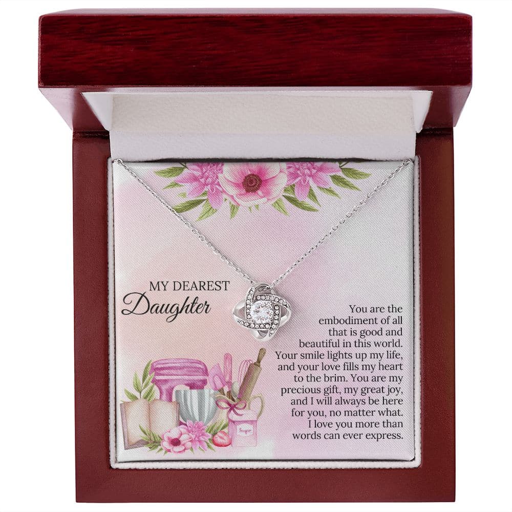 A close-up of the "To My Daughter Necklace" in a luxurious box with LED lights.
