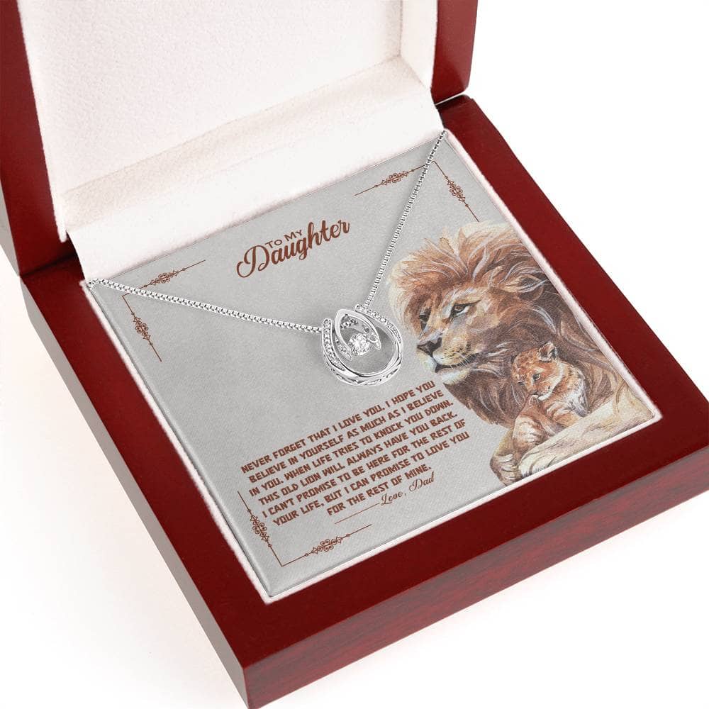 Alt text: "Personalized Daughter Necklace in a box - symbolizing the enduring bond between parents and daughters, adorned with heart-shaped pendant and cubic zirconia crystals."
