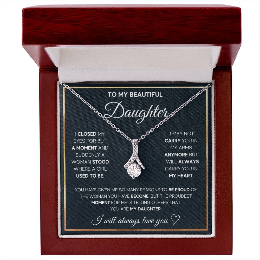 Alt text: "Personalized Daughter Necklace - Elegant Heart Pendant in a Box"