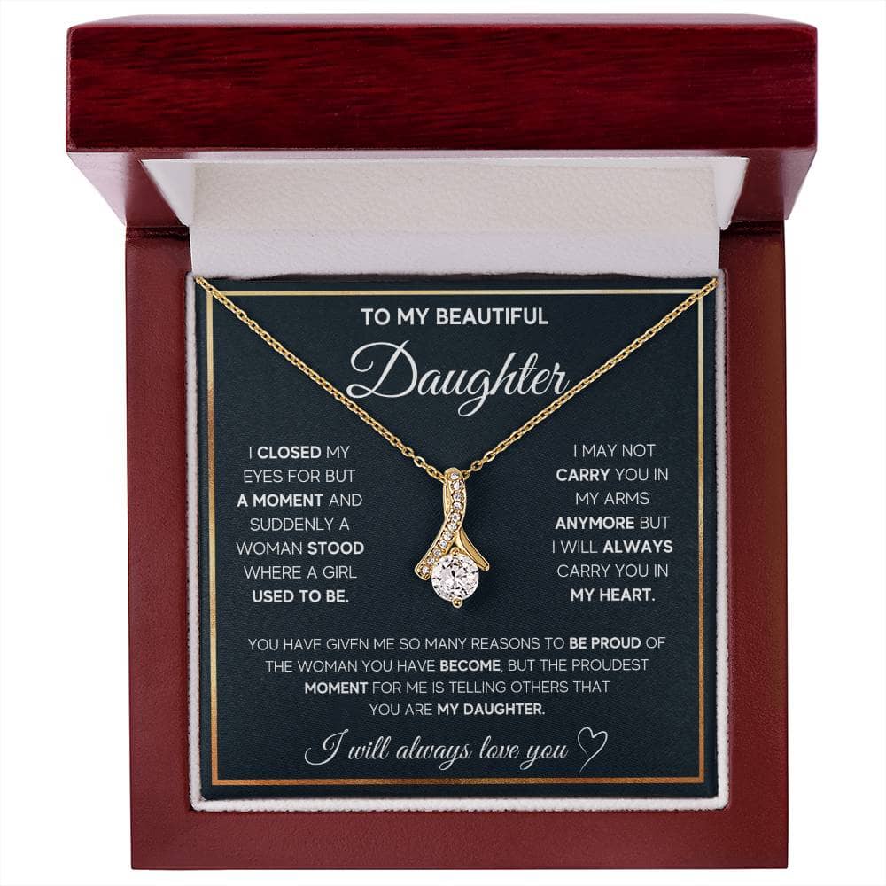 Alt text: "Personalized Daughter Necklace - Elegant Heart Pendant in a box"