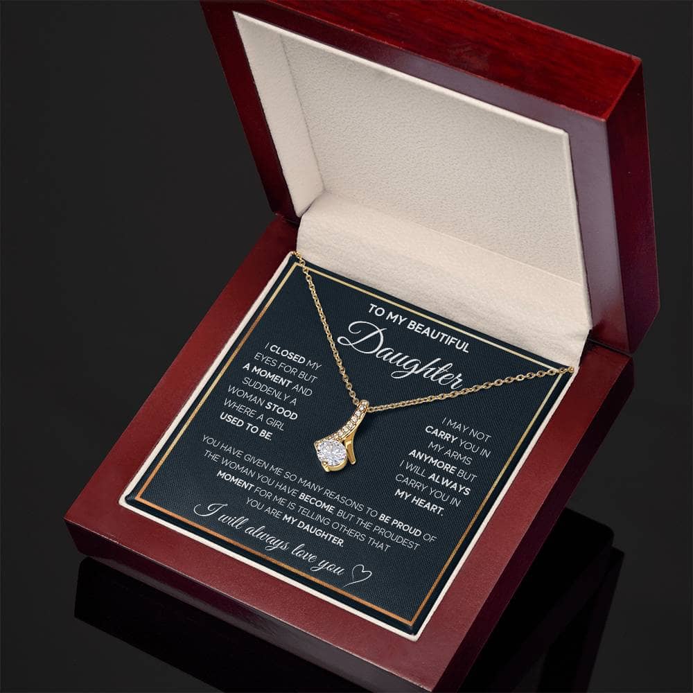 Alt text: "Personalized Daughter Necklace - Elegant Heart Pendant in Box"