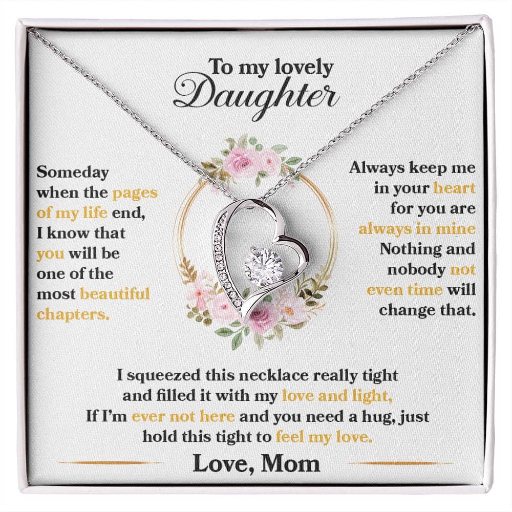 Alt text: "Personalized Daughter Necklace - Elegant Heart Pendant with Cubic Zirconia in a Box"