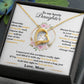 Alt text: "Personalized Daughter Necklace - Elegant Heart Pendant with Cubic Zirconia in a Mahogany-Style Box with LED Lighting"