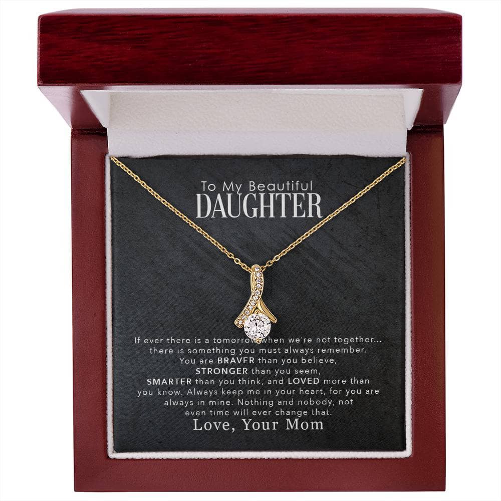 Alt text: "Personalized Daughter Necklace: Sparkling cubic zirconia pendant on a chain, symbolizing the enduring bond between parents and daughters."